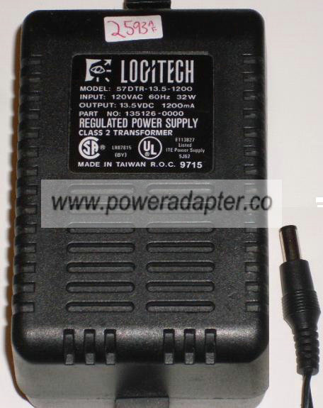LOGITECH 57DTR-13.5-1200 AC ADAPTER 13.5VDC 1200MA POWER SUPPLY